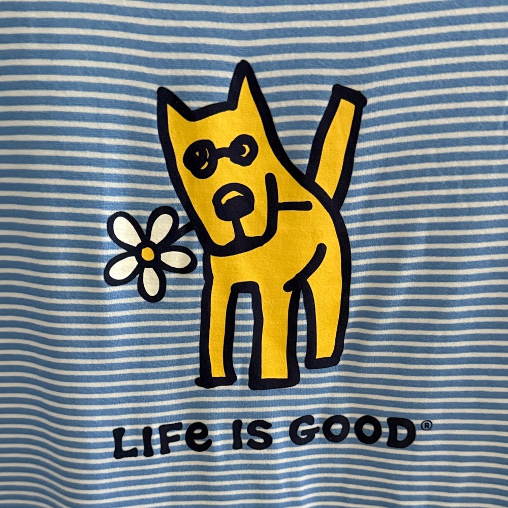 Life Is Good Blue Striped Sleep Tee with Yellow Dog